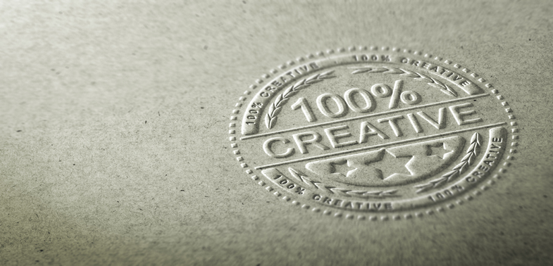 3D illustration of an embossed stamp with the text 100 percent c
