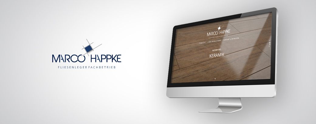 Website von Marco Happke Fliesenlegerfachbetrieb auf einem Monitor dargestellt