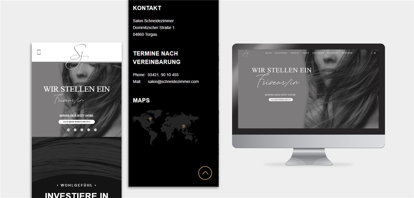 Responsive Website Salon Schneidezimmer auf Desktop und Mobile