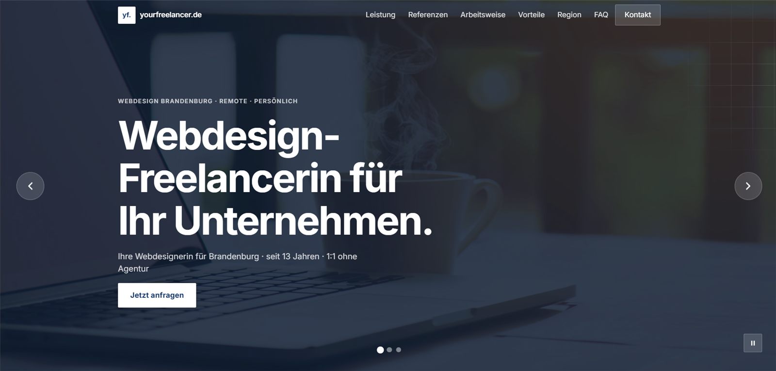Website yourfreelancer.de, Startseite Hero "Webdesign-Freelancerin für Ihr Unternehmen"