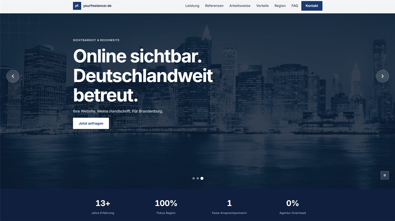 Website yourfreelancer.de, Slide "Online sichtbar. Deutschlandweit betreut."