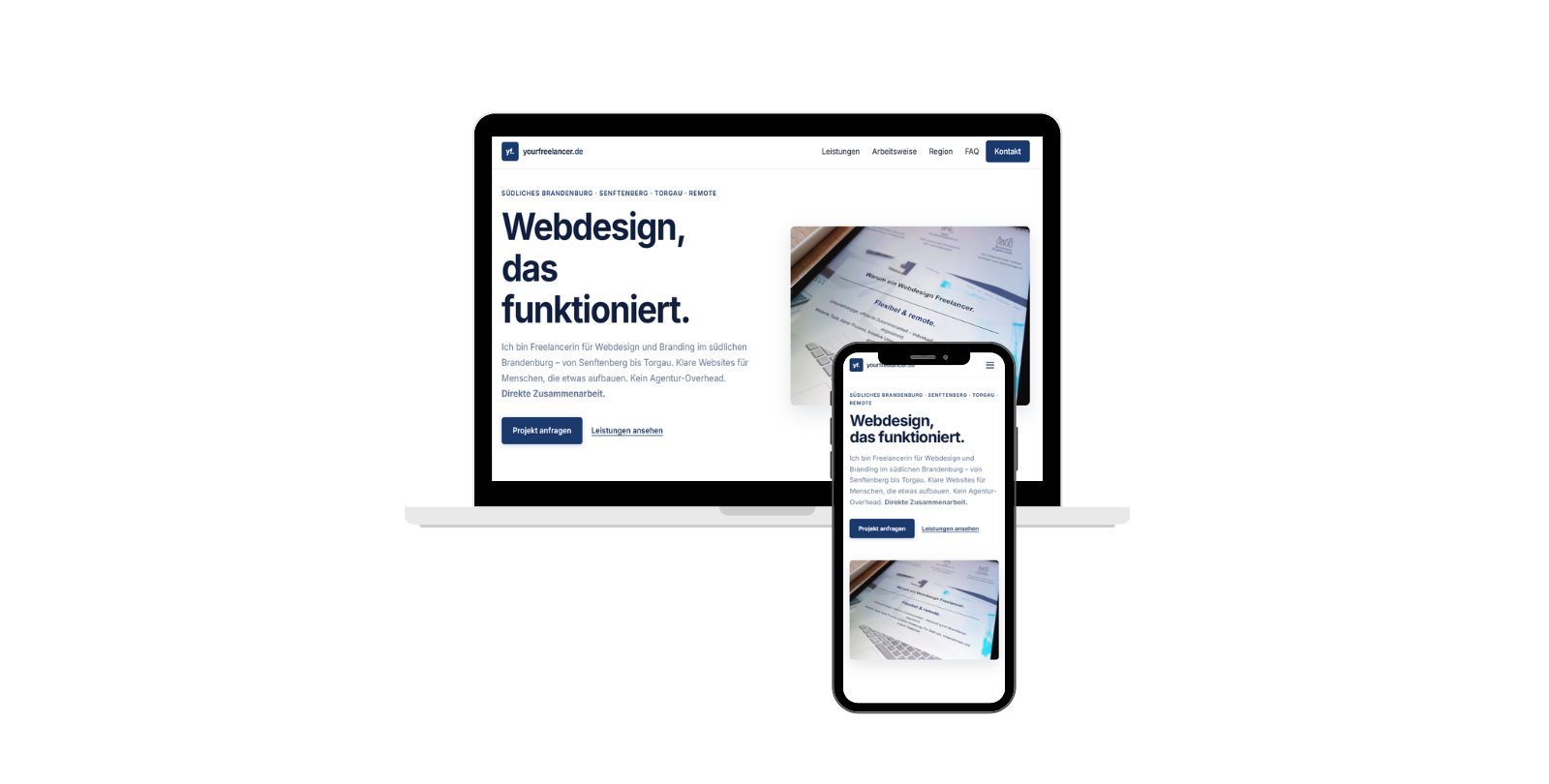 Website yourfreelancer.de, responsive Darstellung auf Laptop und Smartphone