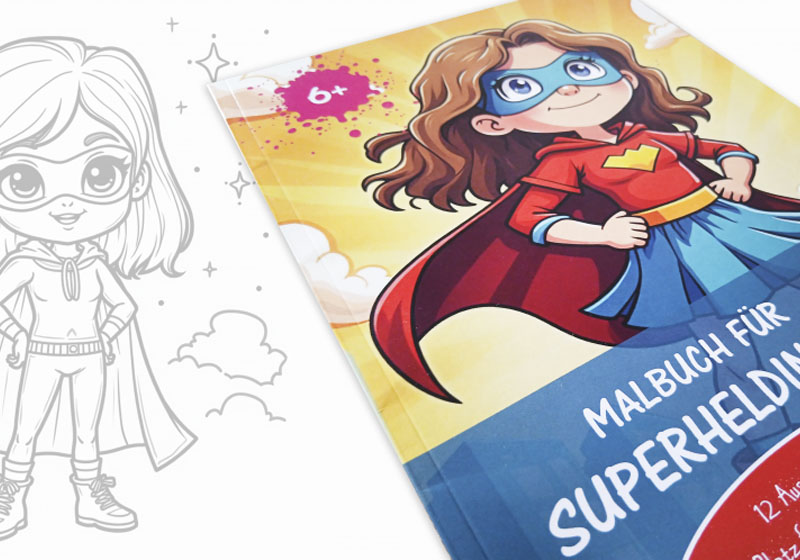 Malbuch Superheldinnen – Illustration, Layout und Cover-Design